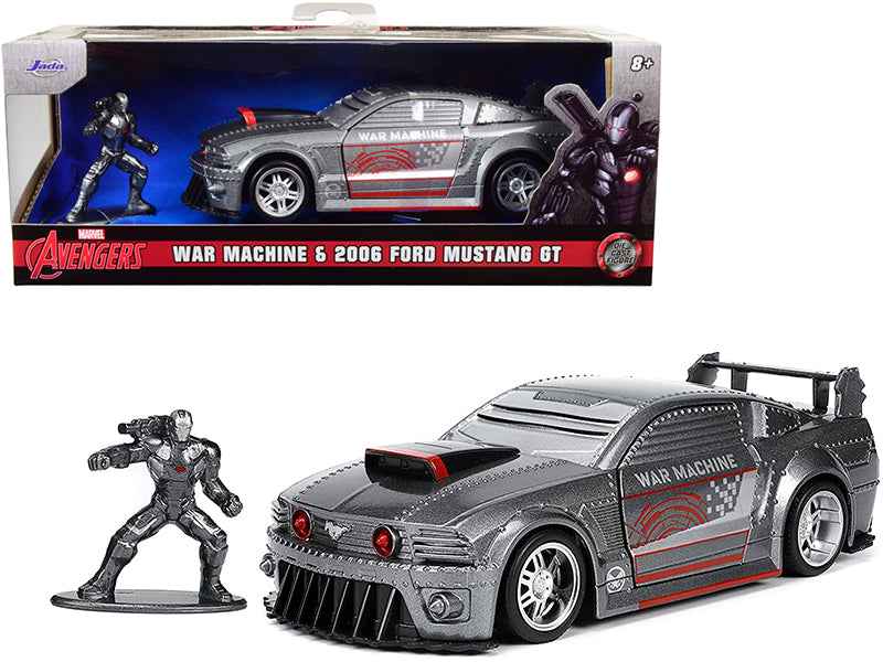 2006 Ford Mustang GT Gray Metallic and War Machine Diecast Figurine "Avengers" "Marvel" Series "Hollywood Rides" Series 1/32 Diecast Model Car by Jada free shipping USA
