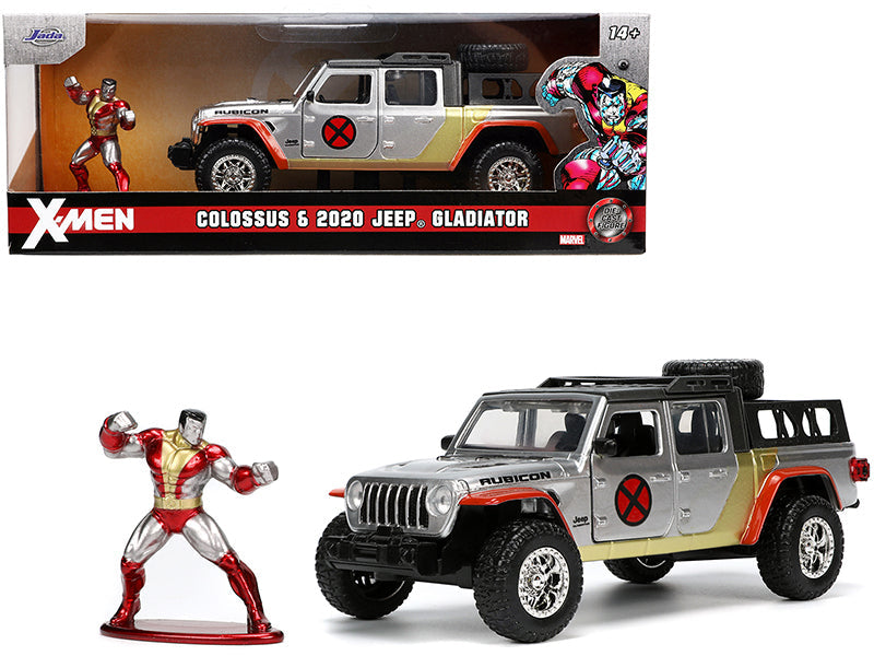 2020 Jeep Gladiator Pickup Truck Silver and Colossus Diecast Figurine "X-Men" Marvel "Hollywood Rides" Series 1/32 Diecast Model Car by Jada free shipping USA