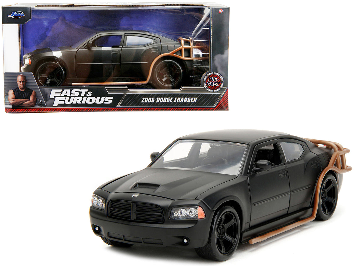 2006 Dodge Charger Matt Black with Outer Cage "Fast & Furious" Movie 1/24 Diecast Model Car by Jada free shipping USA