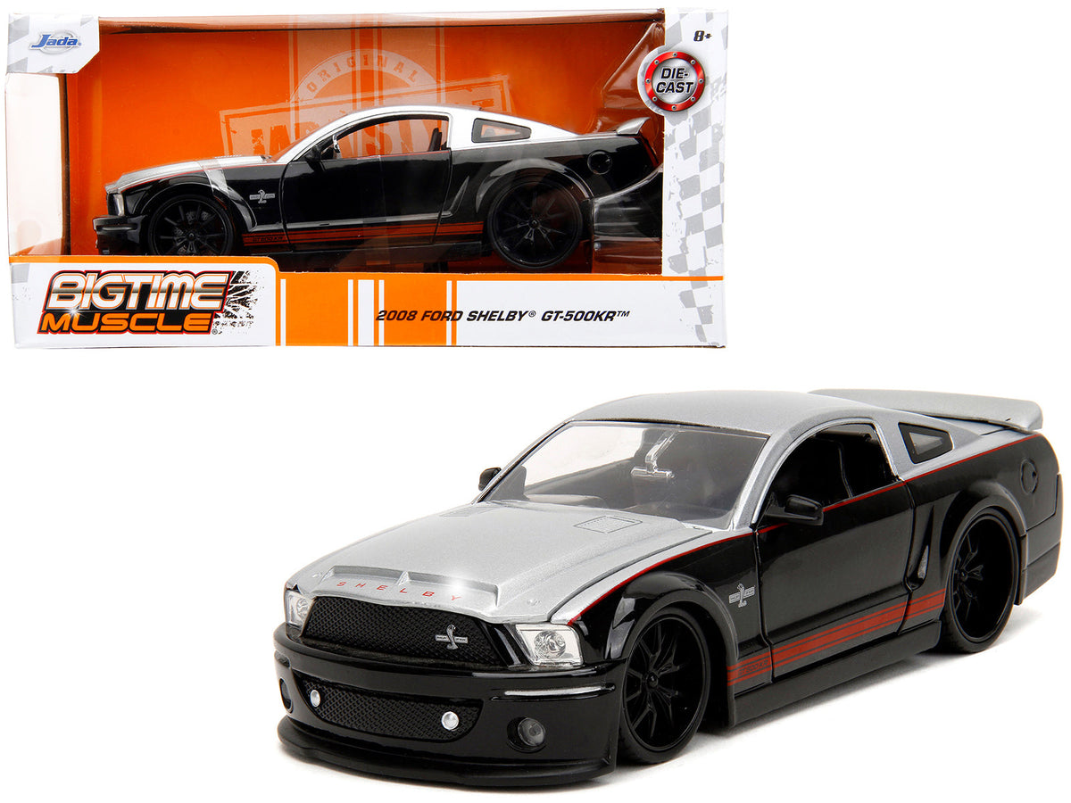 2008 Ford Shelby Mustang GT-500KR Silver and Black with Red Stripes "Bigtime Muscle" Series 1/24 Diecast Model Car by Jada free shipping USA