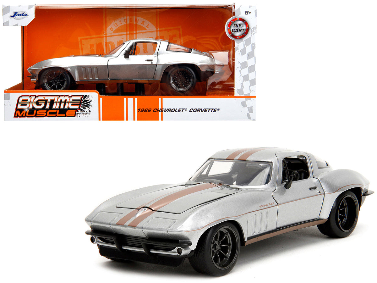 1966 Chevrolet Corvette Silver Metallic with Bronze Stripes "Bigtime Muscle" Series 1/24 Diecast Model Car by Jada free shipping USA