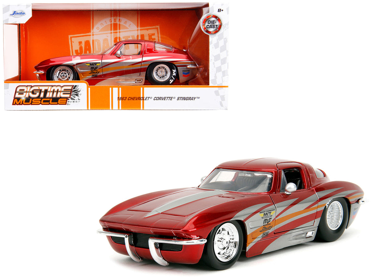 1963 Chevrolet Corvette Stingray Red Metallic with Silver Graphics "Bigtime Muscle" Series 1/24 Diecast Model Car by Jada free shipping USA
