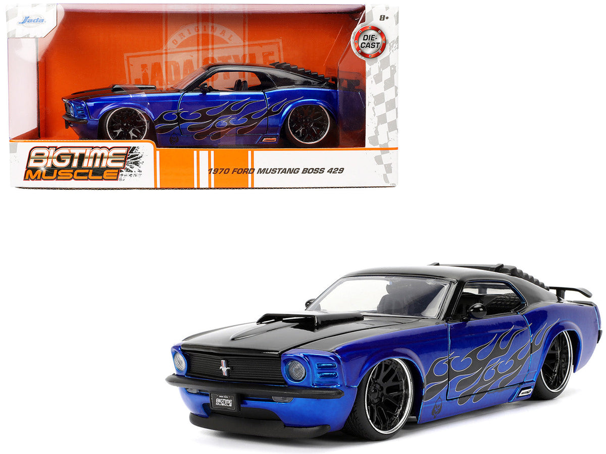 1970 Ford Mustang Boss 429 Black and Blue Metallic with Flames "Bigtime Muscle" Series 1/24 Diecast Model Car by Jada free shipping USA