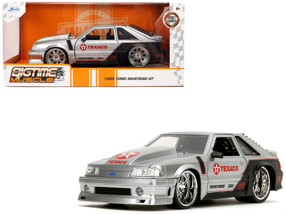 1989 Ford Mustang GT "Texaco" Silver Metallic and Matt Black "Bigtime Muscle" Series 1/24 Diecast Model Car by Jada free shipping USA