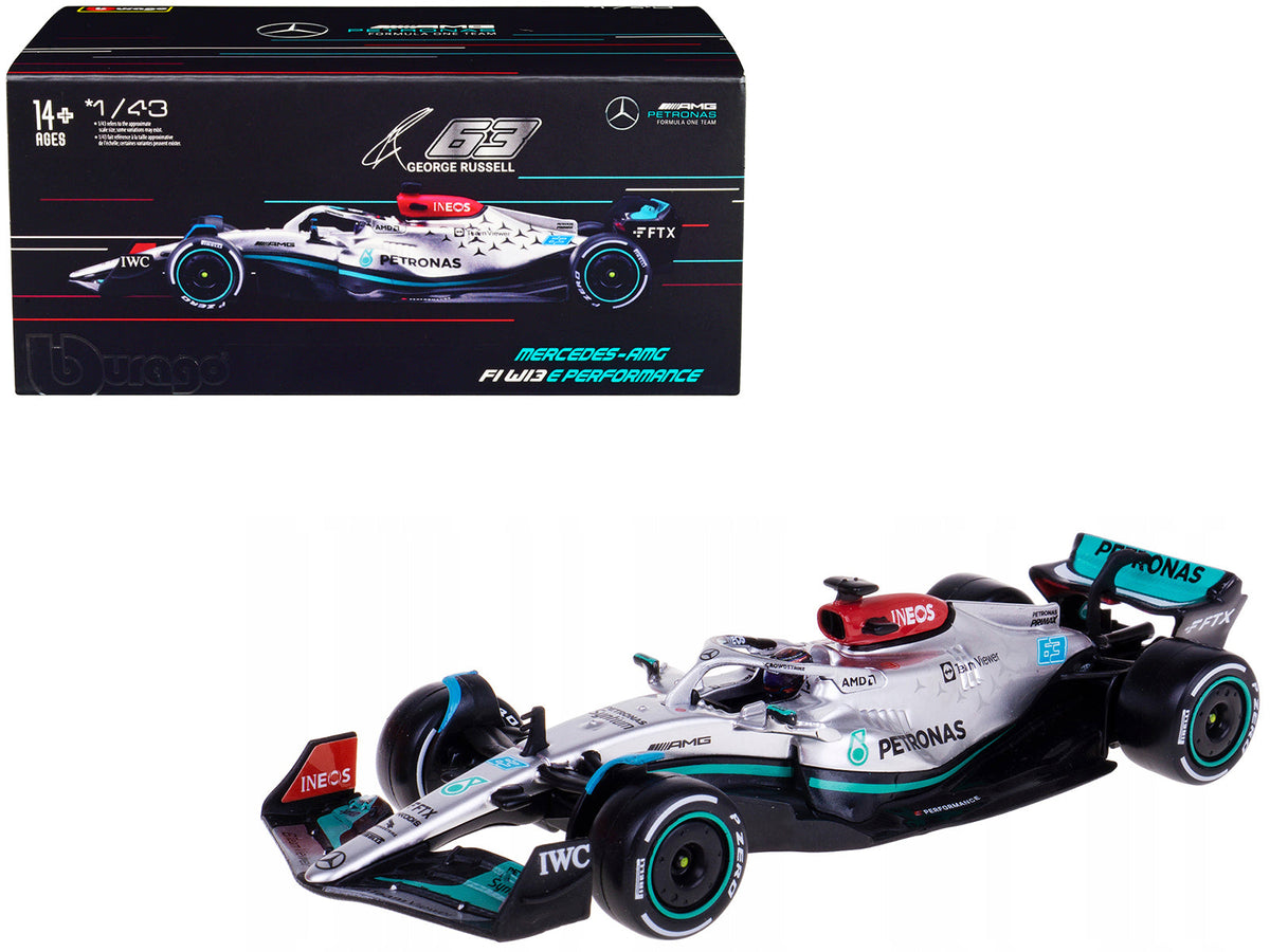 Mercedes-AMG F1 W13 E Performance #63 George Russell "F1 Formula One World Championship" (2022) with Display Case 1/43 Diecast Model Car by Bburago free shipping USA