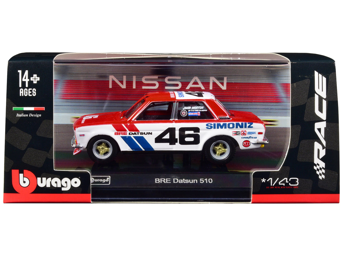 Datsun 510 #46 John Morton Red and White "BRE (Brock Racing Enterprises)" "Race" Series 1/43 Diecast Model Car by Bburago free shipping USA