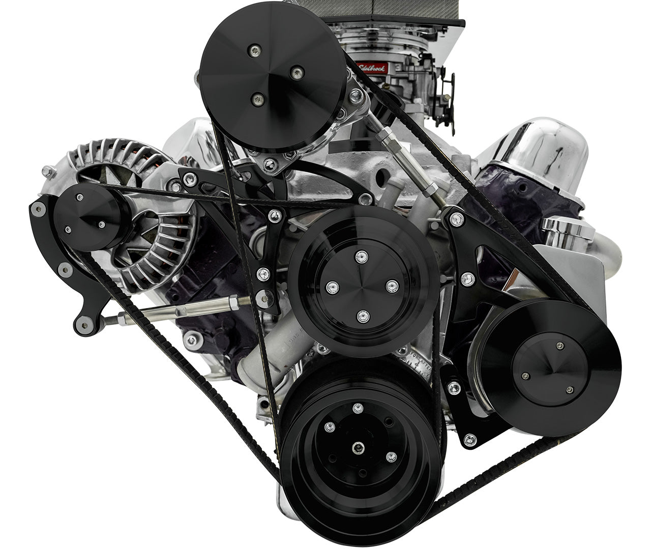 Small Block Chrysler Serpentine Conversion - AC & PS - Saginaw-Key - Black