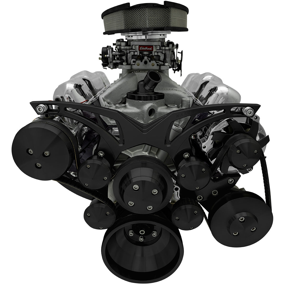 Small Block Chevy Style Track Serpentine System - AC & PS - Black