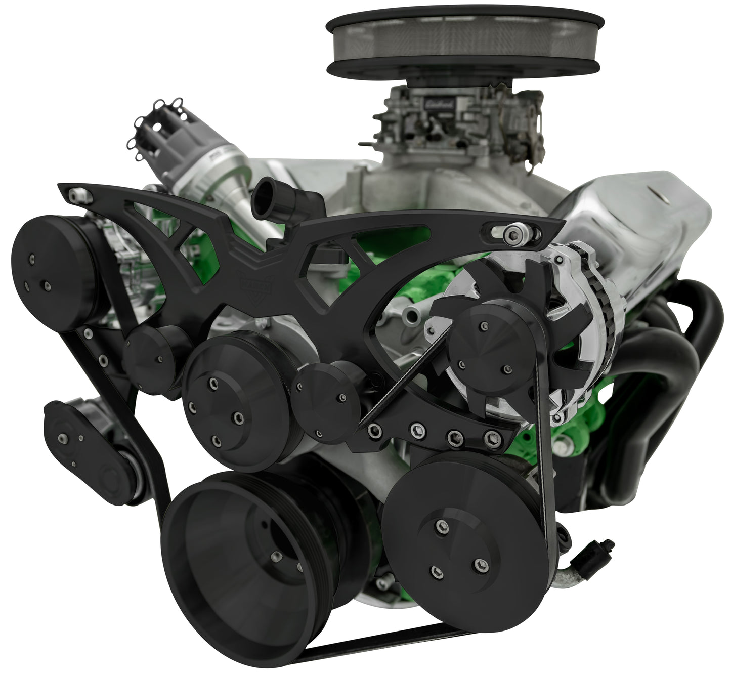 Big Block Chrysler Style Track Serpentine System - AC & PS - Black
