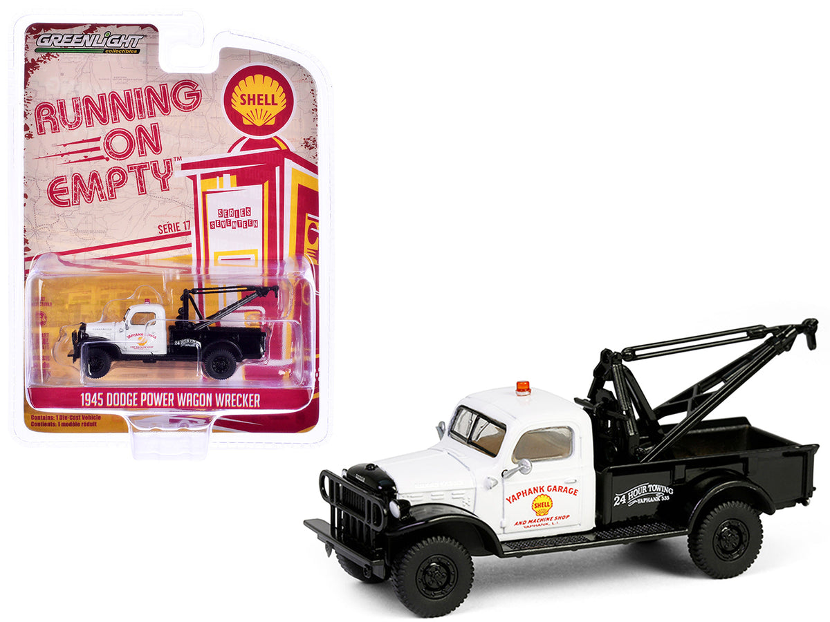1945 Dodge Power Wagon Wrecker Tow Truck "Shell Oil" White and Black "Running on Empty" Series 17 1/64 Diecast Model Car by Greenlight free shipping USA