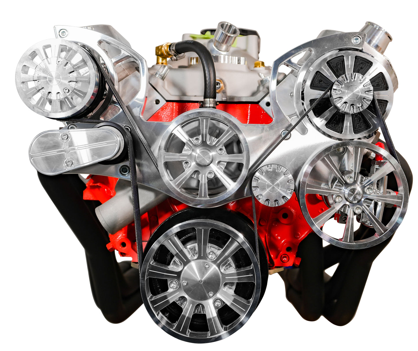 Big Block Chevy Evolution Serpentine System W/ PS And ALT. Clear Powder.