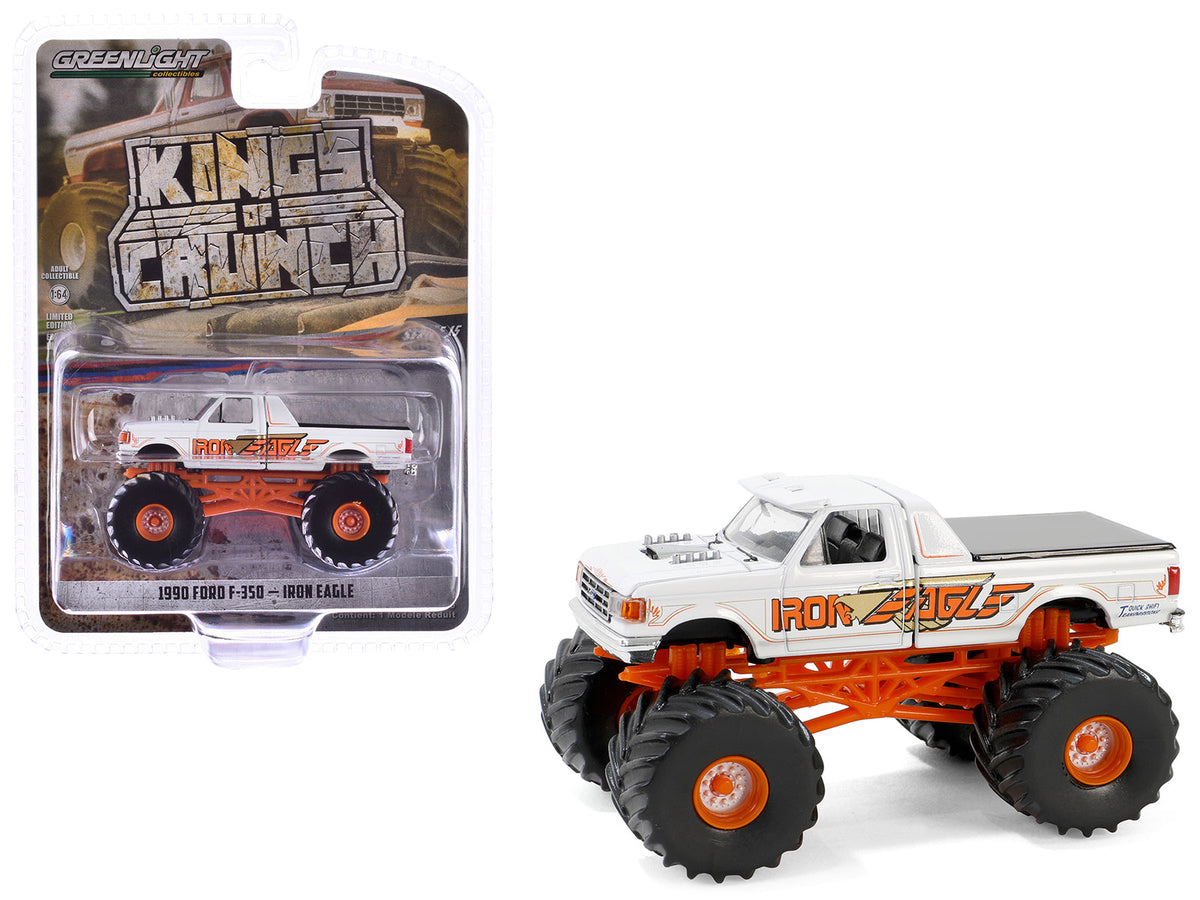 1990 Ford F-350 Monster Truck White "Iron Eagle" "Kings of Crunch" Series 15 1/64 Diecast Model Car by Greenlight free shipping USA