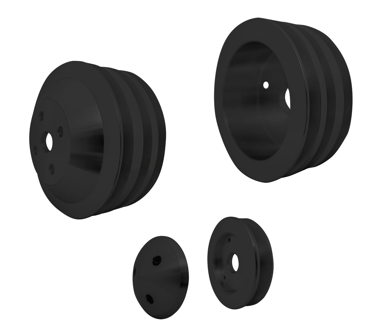 Small Block Chevy Corvette Pulley Kit - V-Belt - '71-82; Black