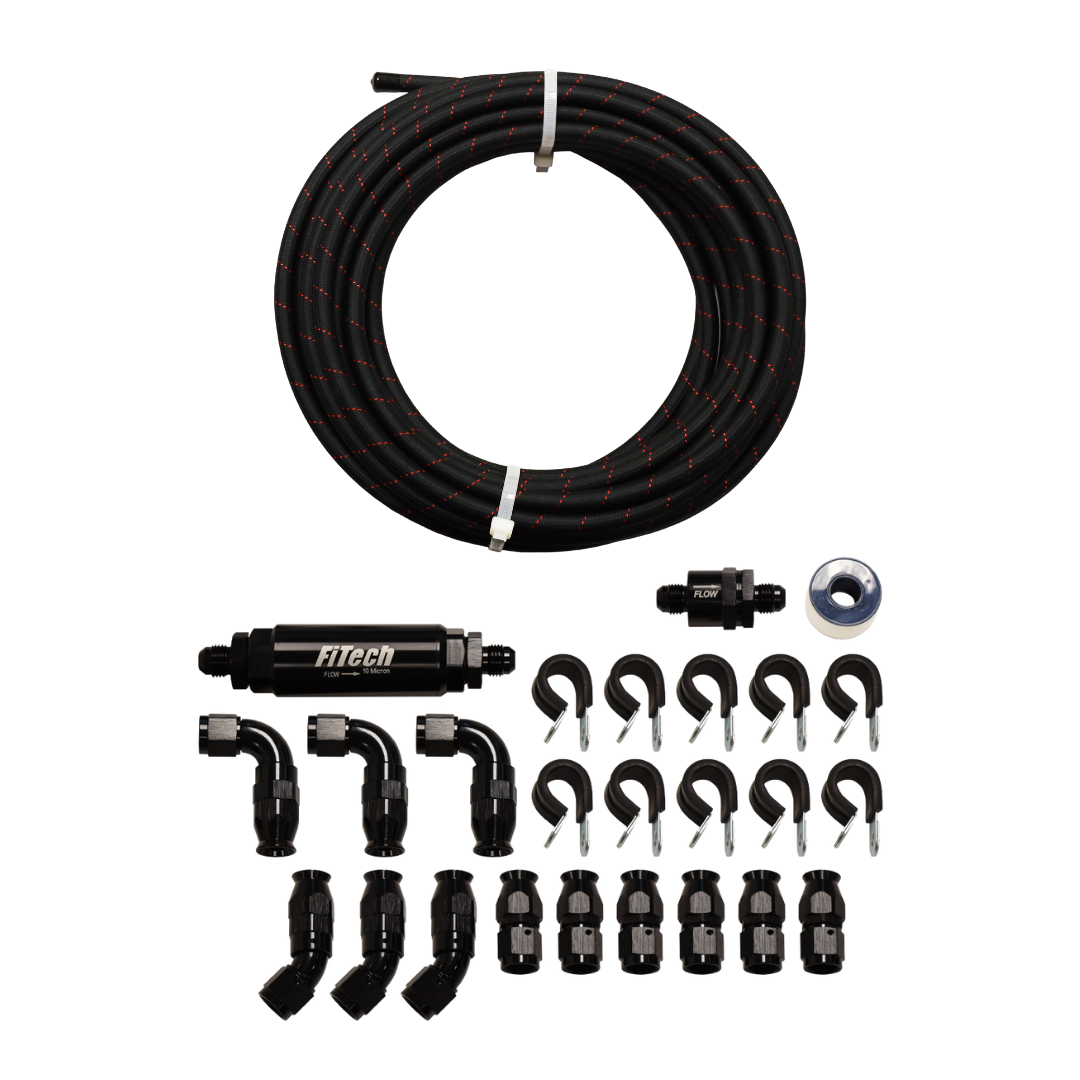 FiTech Go Fuel AN-6 PTFE Black Stainless Steel 20 Ft Hose Kit