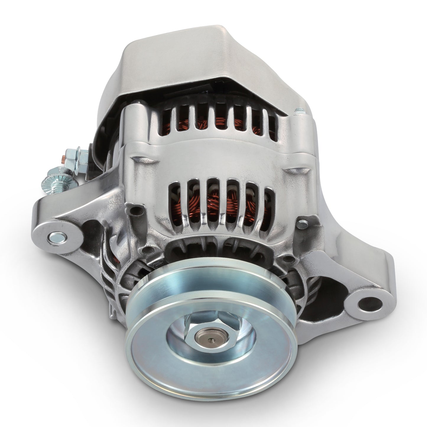 100% NEW POLISHED 1-WIRE MINI ALTERNATOR GM 50 AMP.