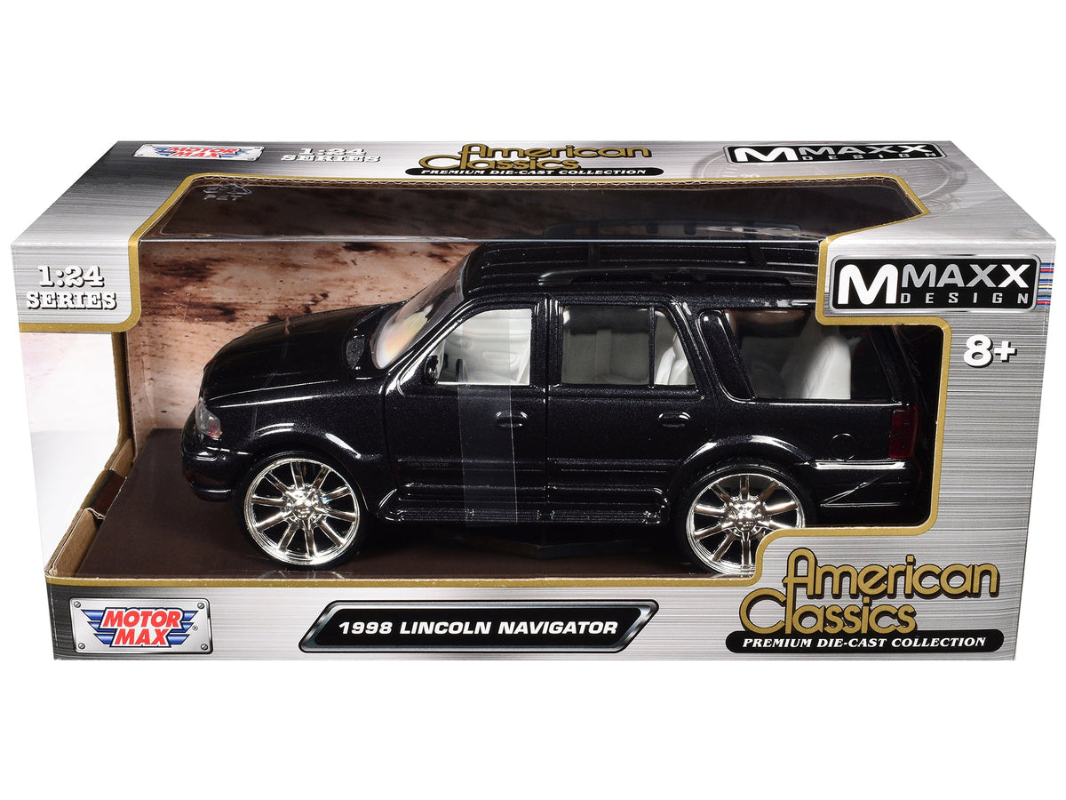 1998 Lincoln Navigator Black Metallic with White Interior "Maxx Design" "American Classics" Series 1/24 Diecast Model Car by Motormax free shipping USA
