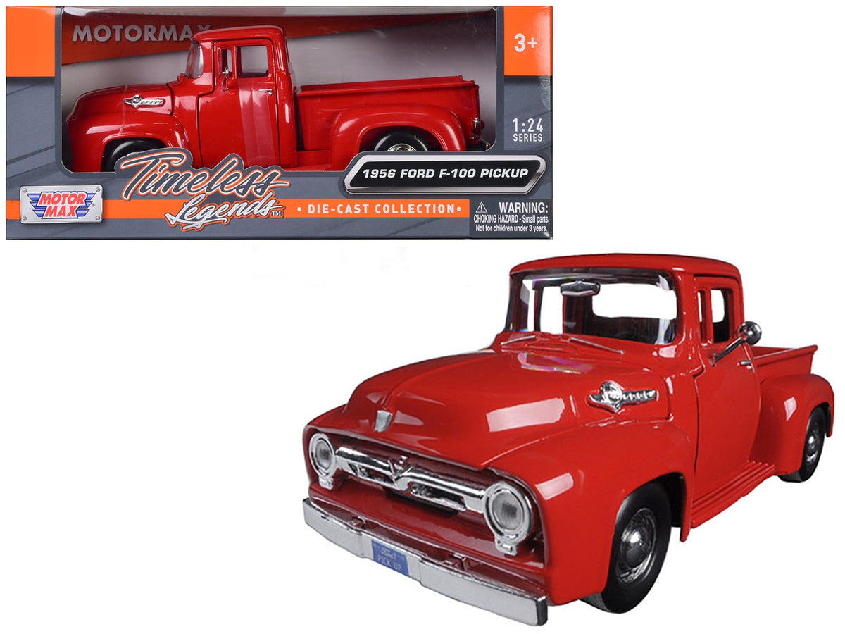 1956 Ford F-100 Pickup Red 1/24 Diecast Model Car by Motormax free shipping USA