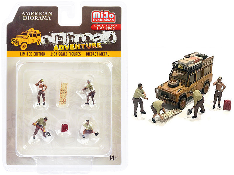 "Off-Road Adventure" 6 piece Diecast Set (4 Male Figurines and 2 Accessories) Limited Edition to 4800 pieces Worldwide for 1/64 Scale Models by American Diorama free shipping USA