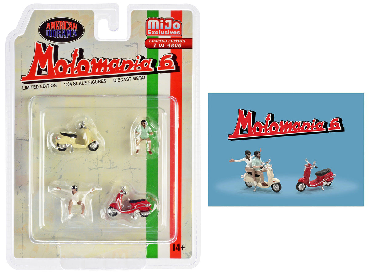 "Motomania 6" 4 piece Diecast Figure Set (2 Figures 2 Scooters) Limited Edition to 4800 pieces Worldwide 1/64 Scale Models by American Diorama free shipping USA