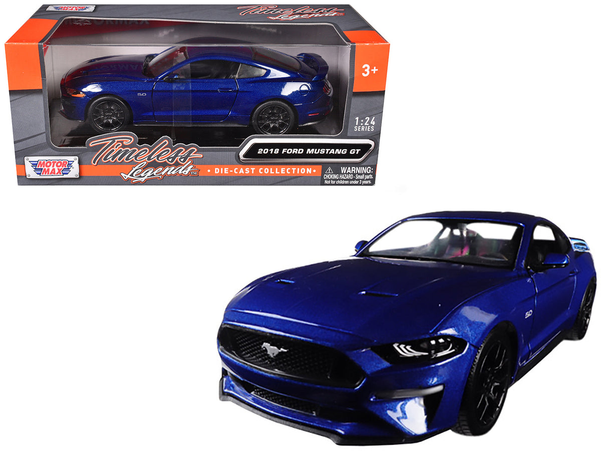 2018 Ford Mustang GT 5.0 Blue with Black Wheels 1/24 Diecast Model Car by Motormax free shipping USA
