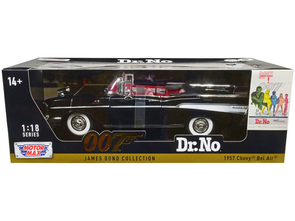 1957 Chevrolet Bel Air Convertible Black James Bond 007 "Dr. No" (1962) Movie 1/18 Diecast Model Car by Motormax free shipping USA