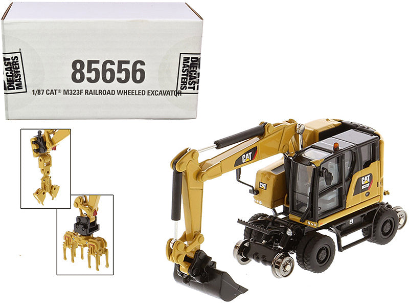 CAT Caterpillar M323F Railroad Wheeled Excavator with 3 Accessories (CAT Yellow Version) "High Line" Series 1/87 (HO) Scale Diecast Model by Diecast Masters free shipping USA
