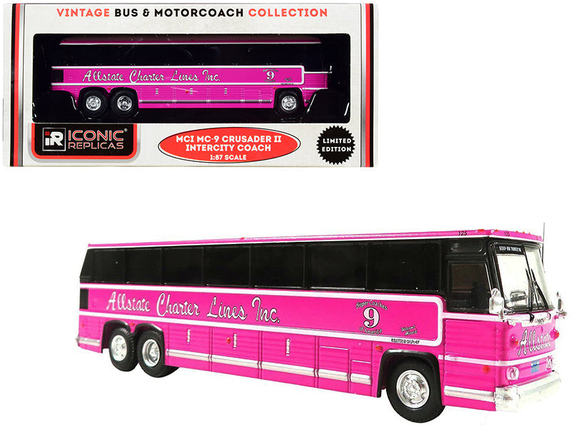 1980 MCI MC-9 Crusader II Intercity Coach Bus Pink "Allstate Charter Lines Inc." "Vintage Bus & Motorcoach Collection" 1/87 (HO) Diecast Model by Iconic Replicas free shipping USA
