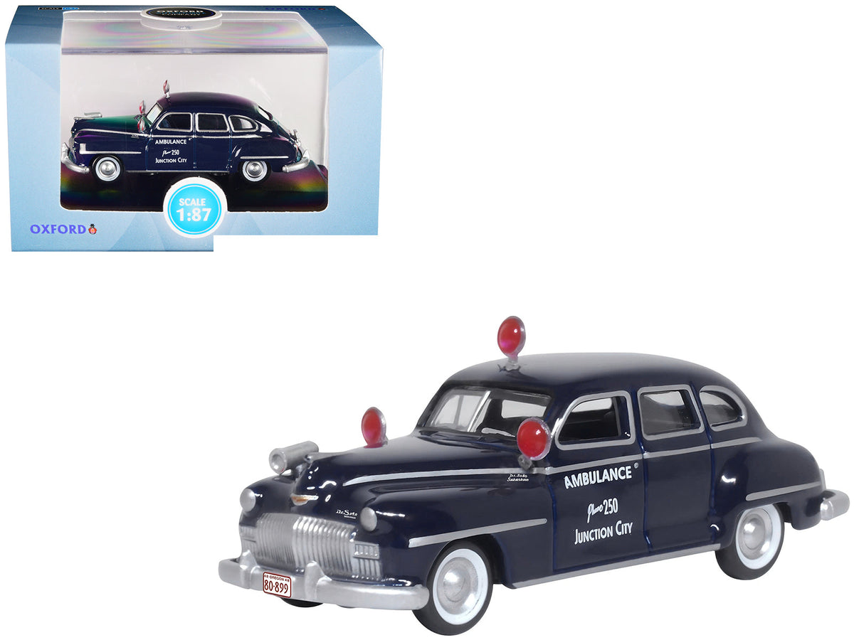 1946 DeSoto Suburban Ambulance Dark Blue "Junction City Ambulance" 1/87 (HO) Scale Diecast Model Car by Oxford Diecast free shipping USA
