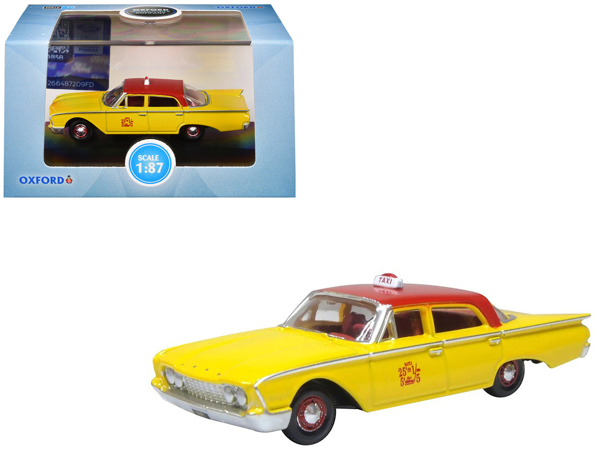 1960 Ford Fairlane Sedan "NYC Taxi" Yellow with Red Top and Interior 1/87 (HO) Scale Diecast Model Car by Oxford Diecast free shipping USA