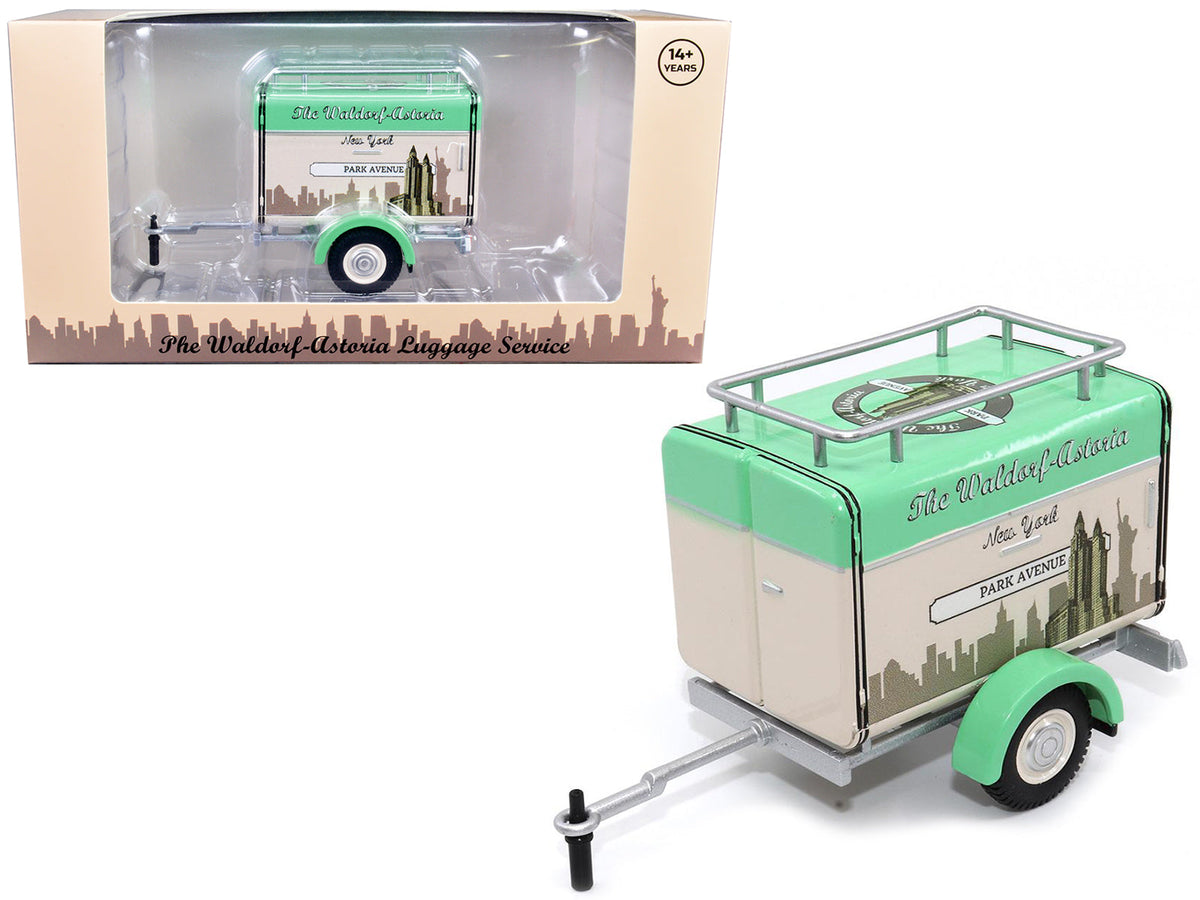 Travel Trailer Beige with Light Green Top "The Waldorf-Astoria Luggage Service New York - Park Avenue" 1/24 Diecast Model Car by Motor City Classics free shipping USA
