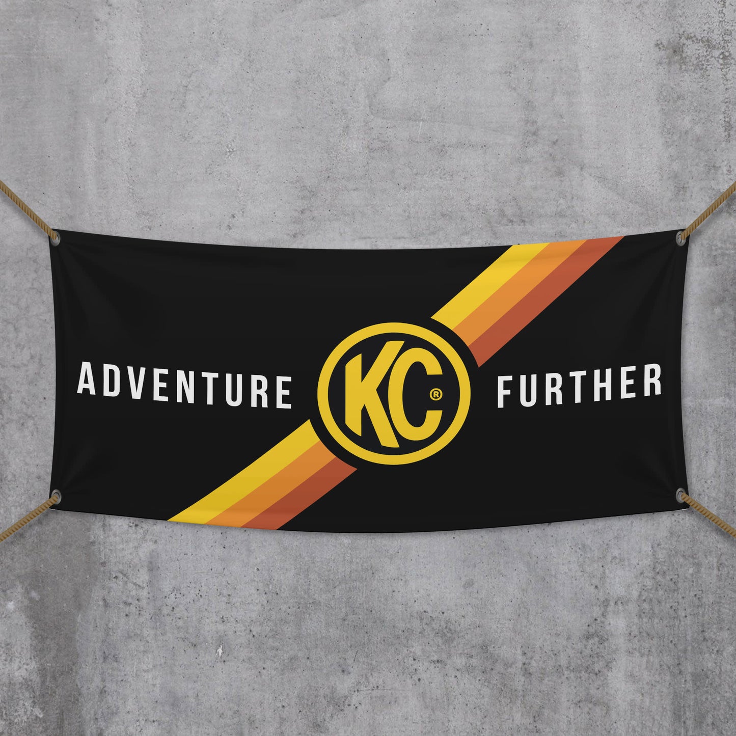 36 Inchx72 Inch KC Banner - Adventure Further - Outdoor - Black / Yellow KC Logo