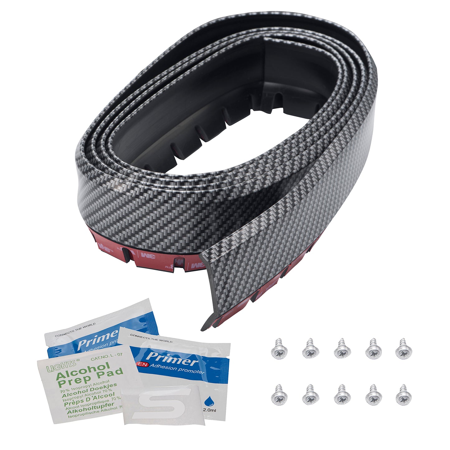TYPE S 98 In. Universal Front Bumper Rubber Lip Kit W/ Adhesive Screws CarbonFBR