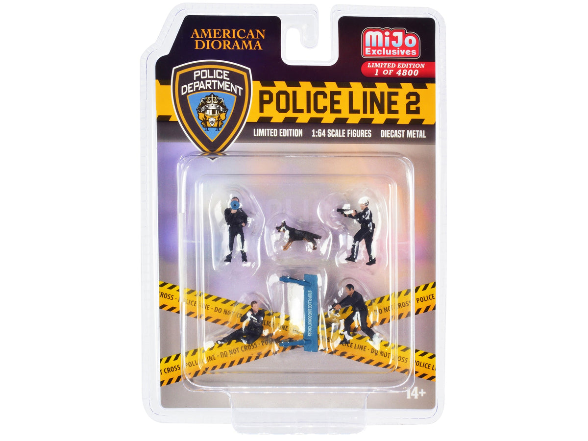 "Police Line 2" 6 piece Diecast Set (4 Police Figures 1 Dog Figure and 1 Accessory) Limited Edition to 4800 pieces Worldwide for 1/64 Scale Models by American Diorama free shipping USA