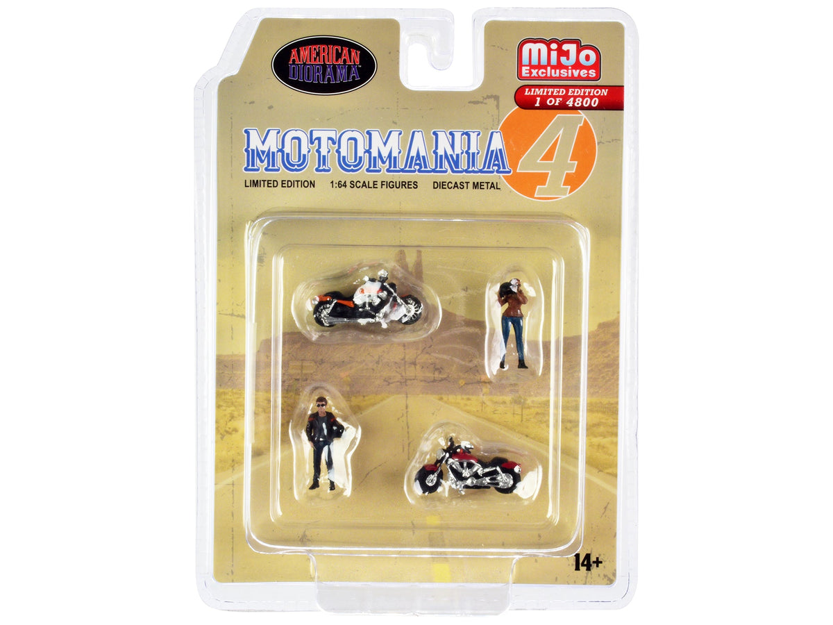 "Motomania 4" 4 piece Diecast Set (2 Figures and 2 Motorcycles) Limited Edition to 4800 pieces Worldwide 1/64 Scale Models by American Diorama free shipping USA