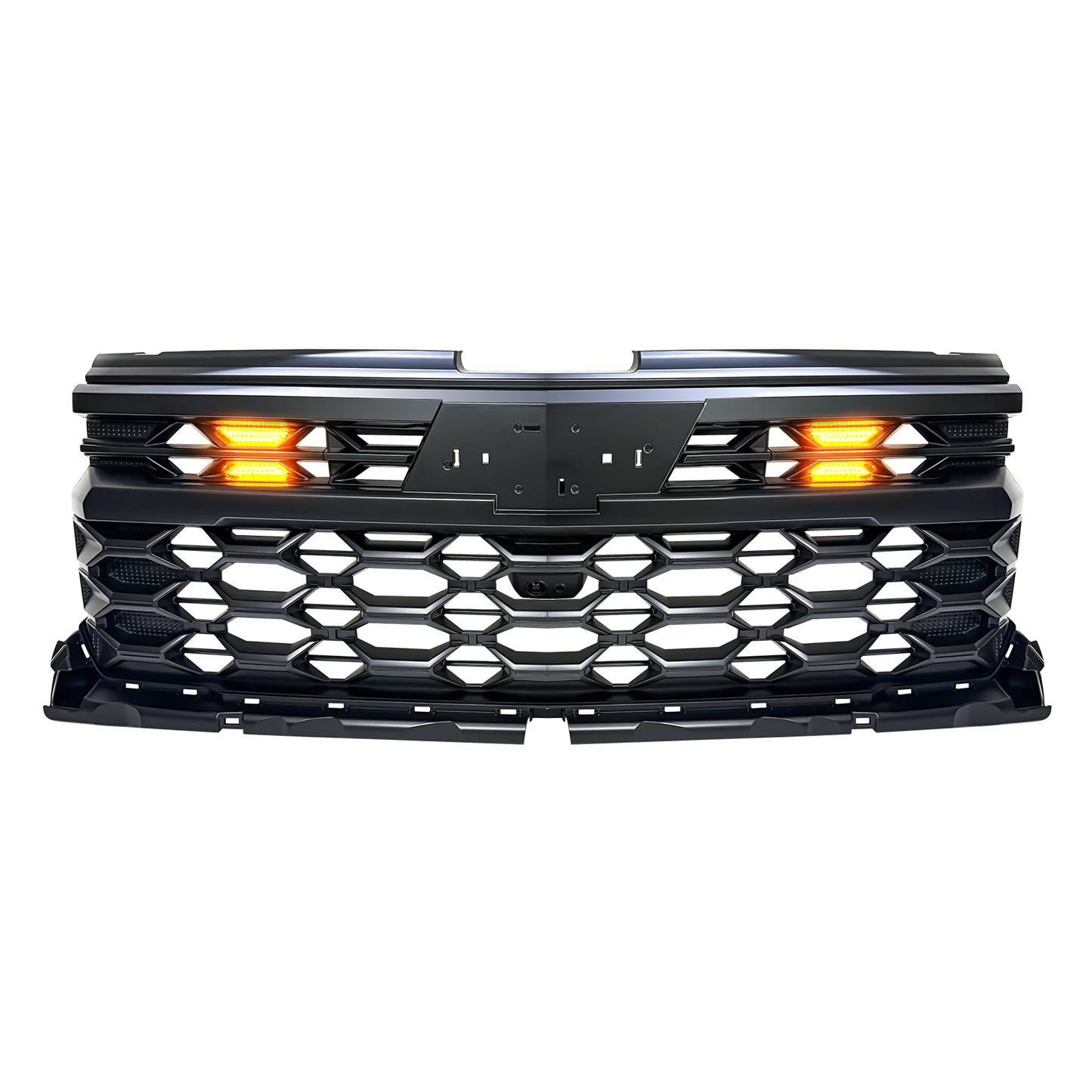 American Modified Armor Grille W/ LED Amber Lights Emblem Base & Front Camera Bracket-Matte Black - AMCHCA00141