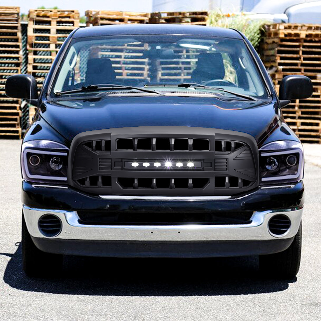 American Modified Armor Grille With LED Off-Road Lights - Matte Black - AMDEBA00148
