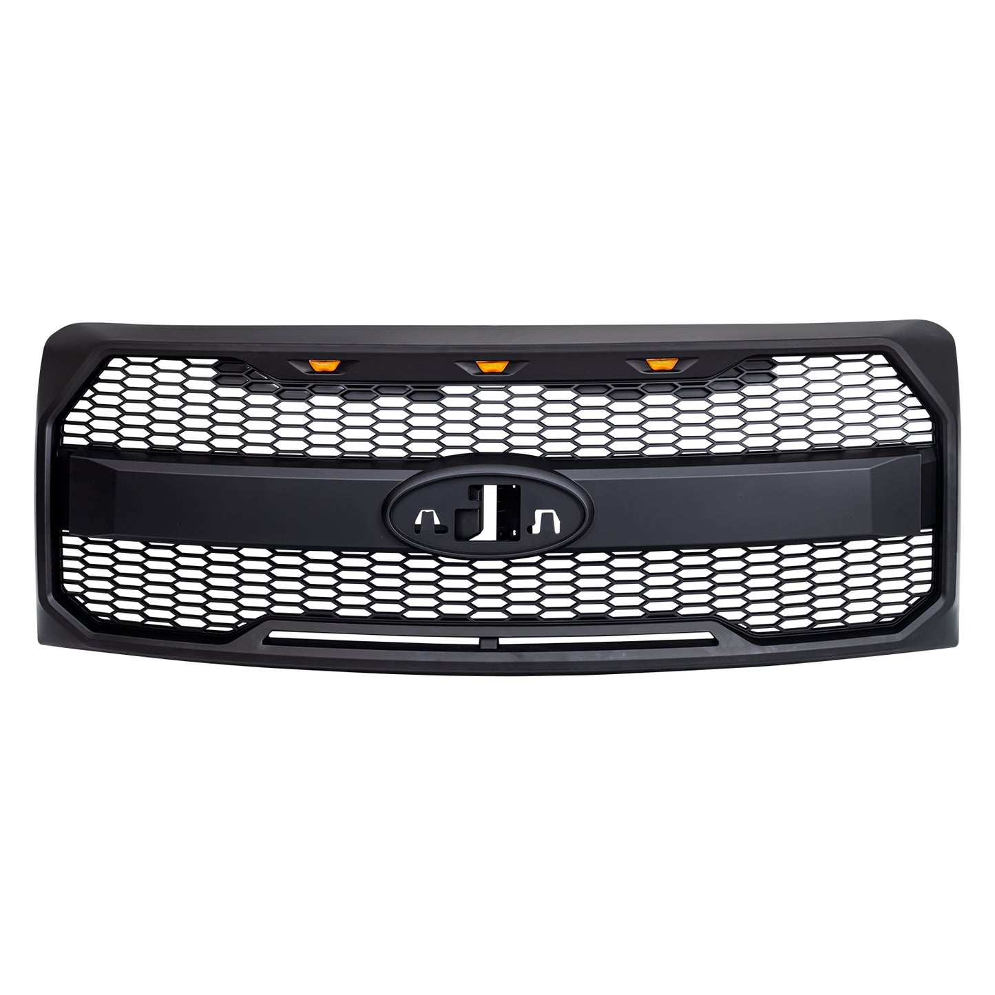 American Modified Raptor Style Grille W/ Amber Lights& Emblem Holder Matte Black - AMFMAA00159