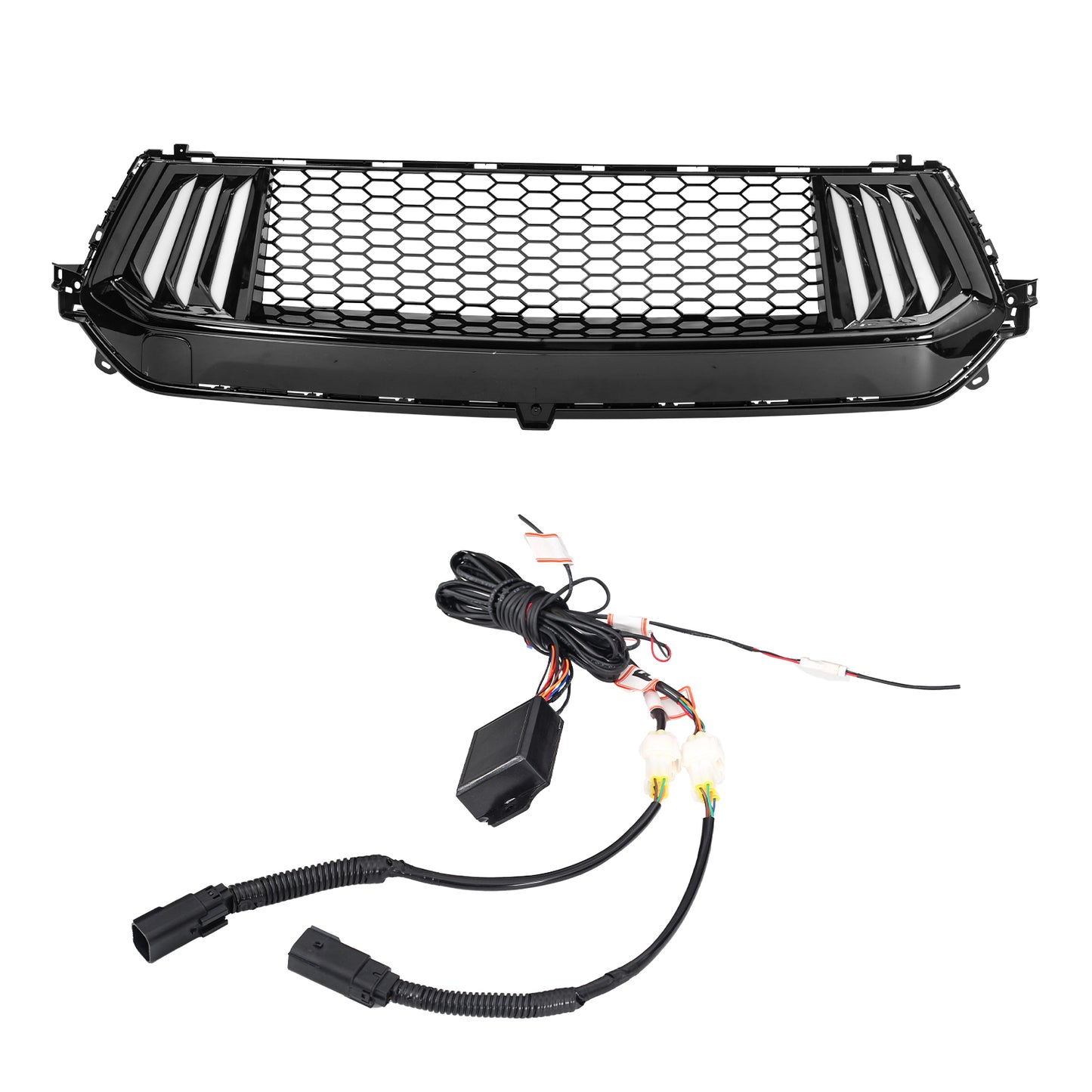 American Modified Upper Grille W/ Tri-LED DRL & Turn Signal Glossy Black - AMFMCA00620