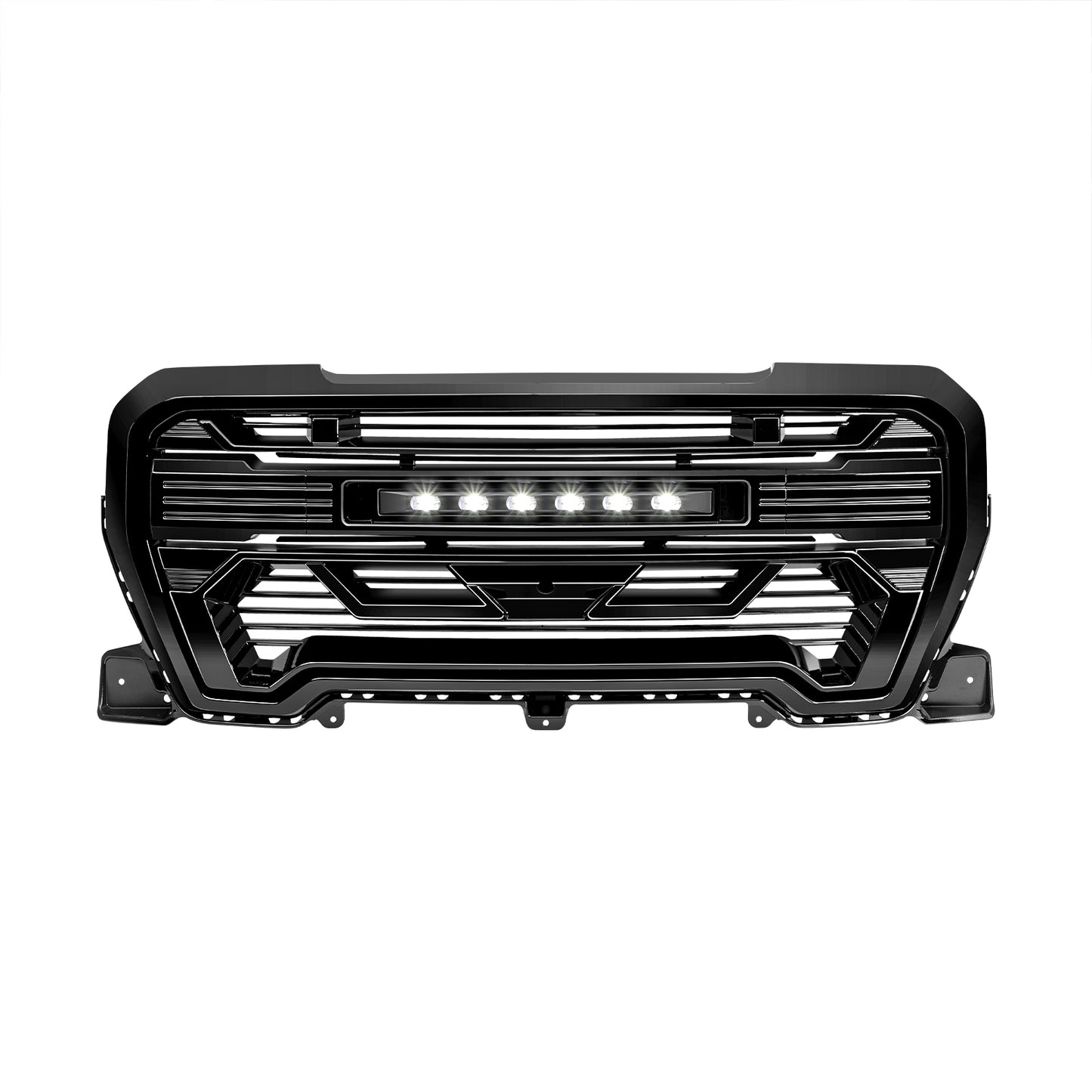 American Modified Armor Grille W/ LED Off-Road Lights Outside Surround And Front Camera Bracket Glossy Black - AMGMAA00108
