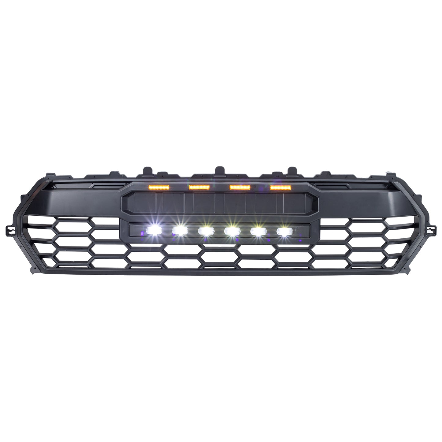 American Modified TRD PRO Style Front Grille W/ LED Off-Road Lights Amber Lights And DIY Letters - AMTYTAA00130