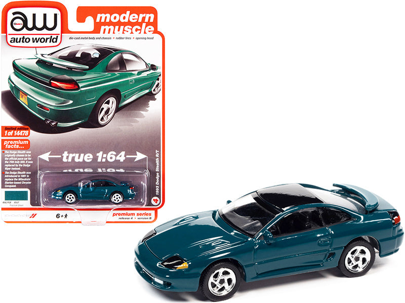 1993 Dodge Stealth R/T Peacock Green with Black Top "Modern Muscle" Limited Edition to 14478 pieces Worldwide 1/64 Diecast Model Car by Auto World free shipping USA