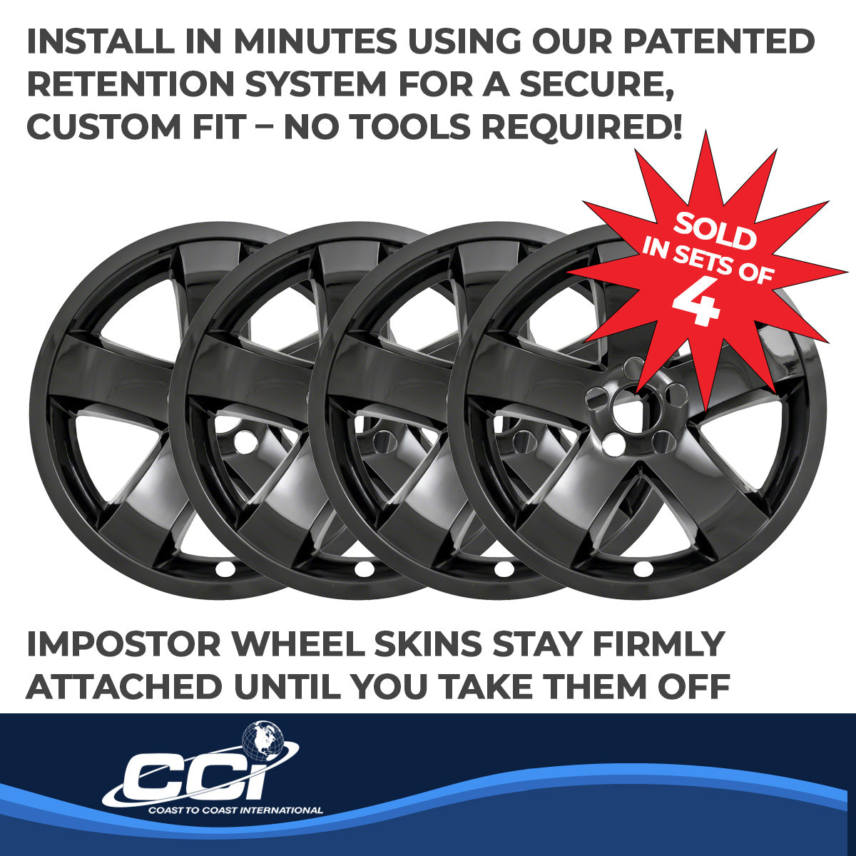 Coast To Coast Wheel Cover 18 Inch 5 Spoke Gloss Black Set Of 4