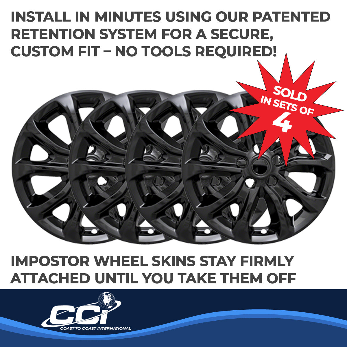 Coast To Coast Wheel Cover 17 Inch 5 V-Spoke Gloss Black Set Of 4