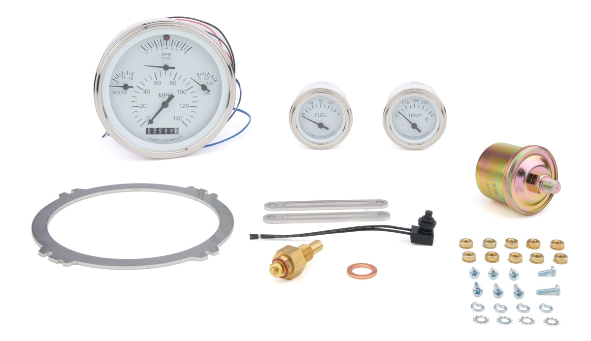 57 Chevy 6 Gauge Set White - CH01WSLC