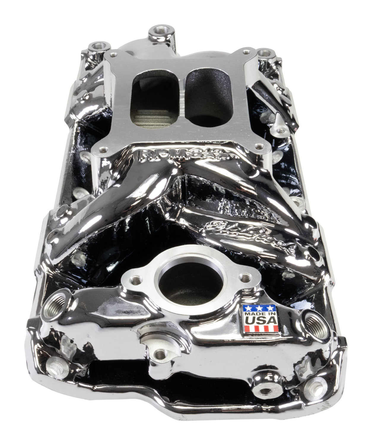Performer RPM Small Block Chevy AIR-Gap Intake Manifold Chrome Plasma Finish