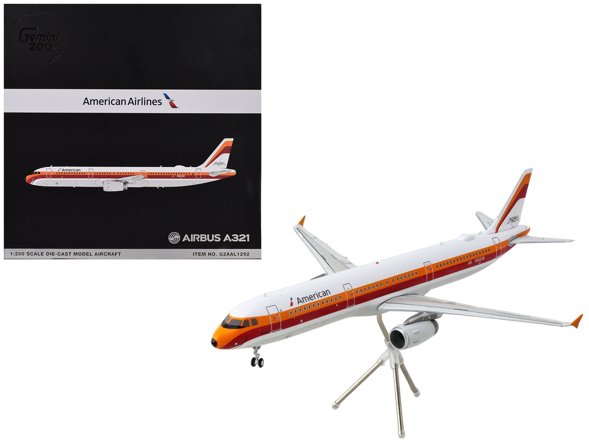 Airbus A321 Commercial Aircraft "American Airlines - PSA" (N582UW) White with Red and Orange Stripes "Gemini 200" Series 1/200 Diecast Model Airplane by GeminiJets free shipping USA