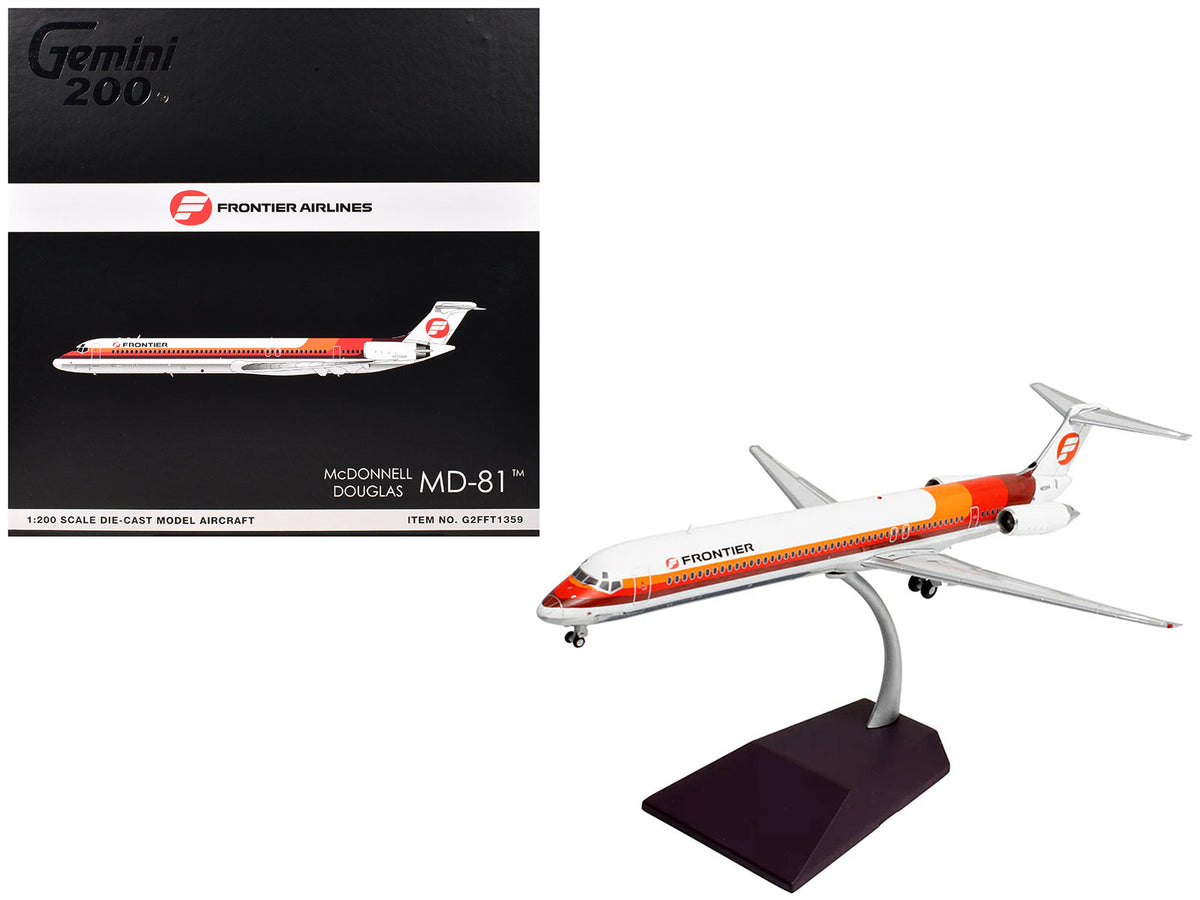 McDonnell Douglas MD-81 Commercial Aircraft "Frontier Airlines" (N859HA) White with Red and Orange Stripes "Gemini 200" Series 1/200 Diecast Model Airplane by GeminiJets free shipping USA