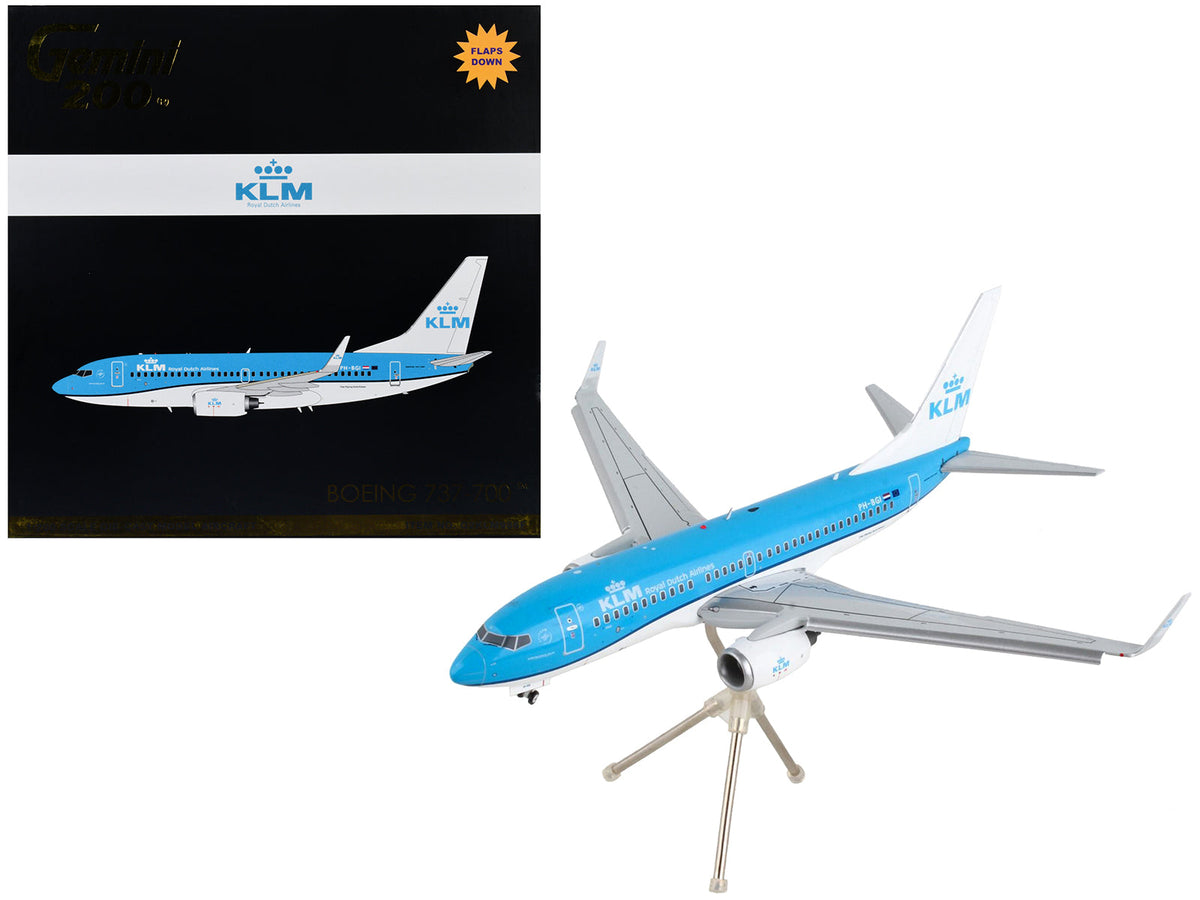 Boeing 737-700 Commercial Aircraft with Flaps Down "KLM Royal Dutch Airlines" Blue with White Tail "Gemini 200" Series 1/200 Diecast Model Airplane by GeminiJets free shipping USA