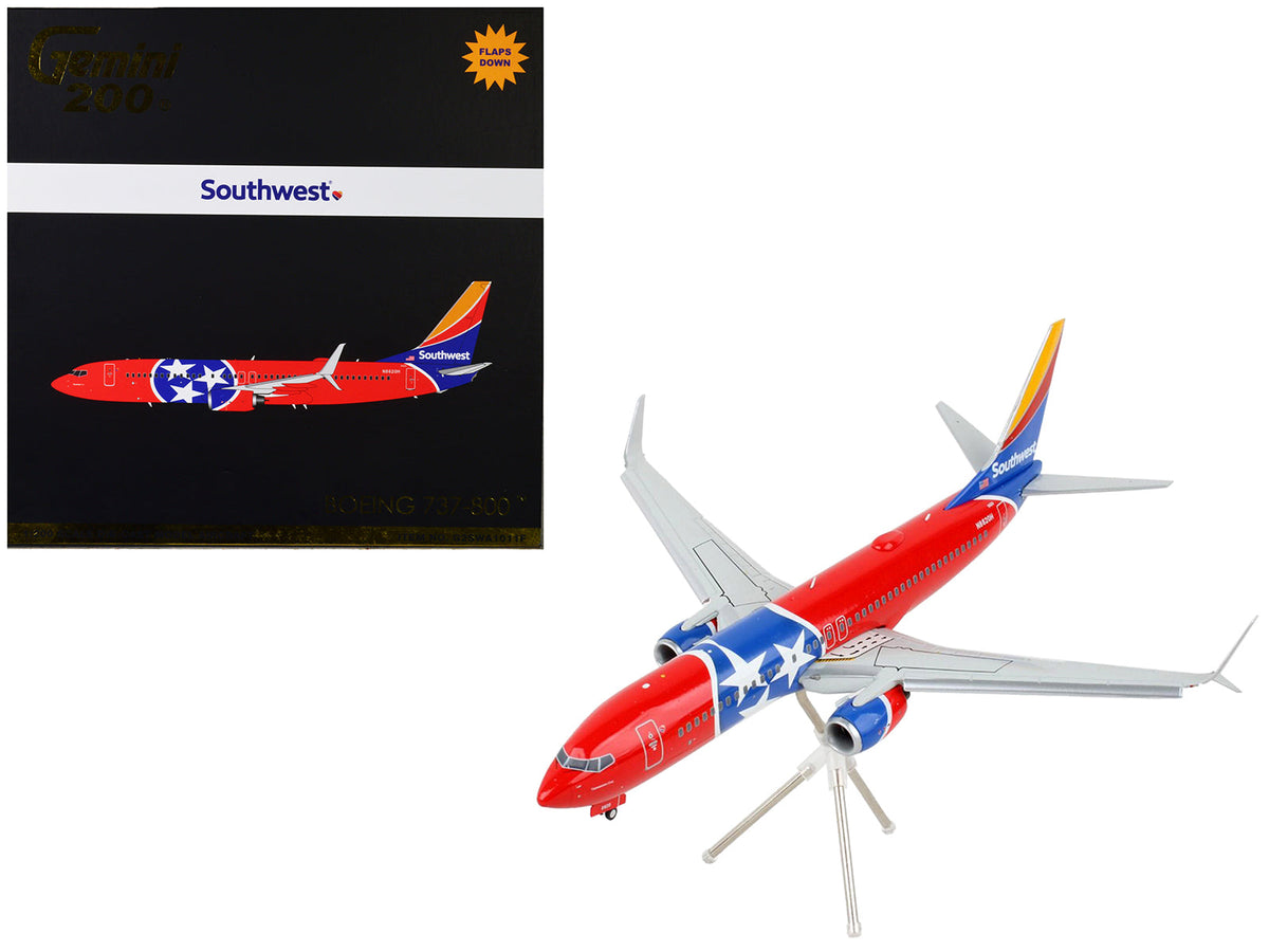 Boeing 737-800 Commercial Aircraft with Flaps Down "Southwest Airlines - Tennessee One" Tennessee Flag Livery "Gemini 200" Series 1/200 Diecast Model Airplane by GeminiJets free shipping USA