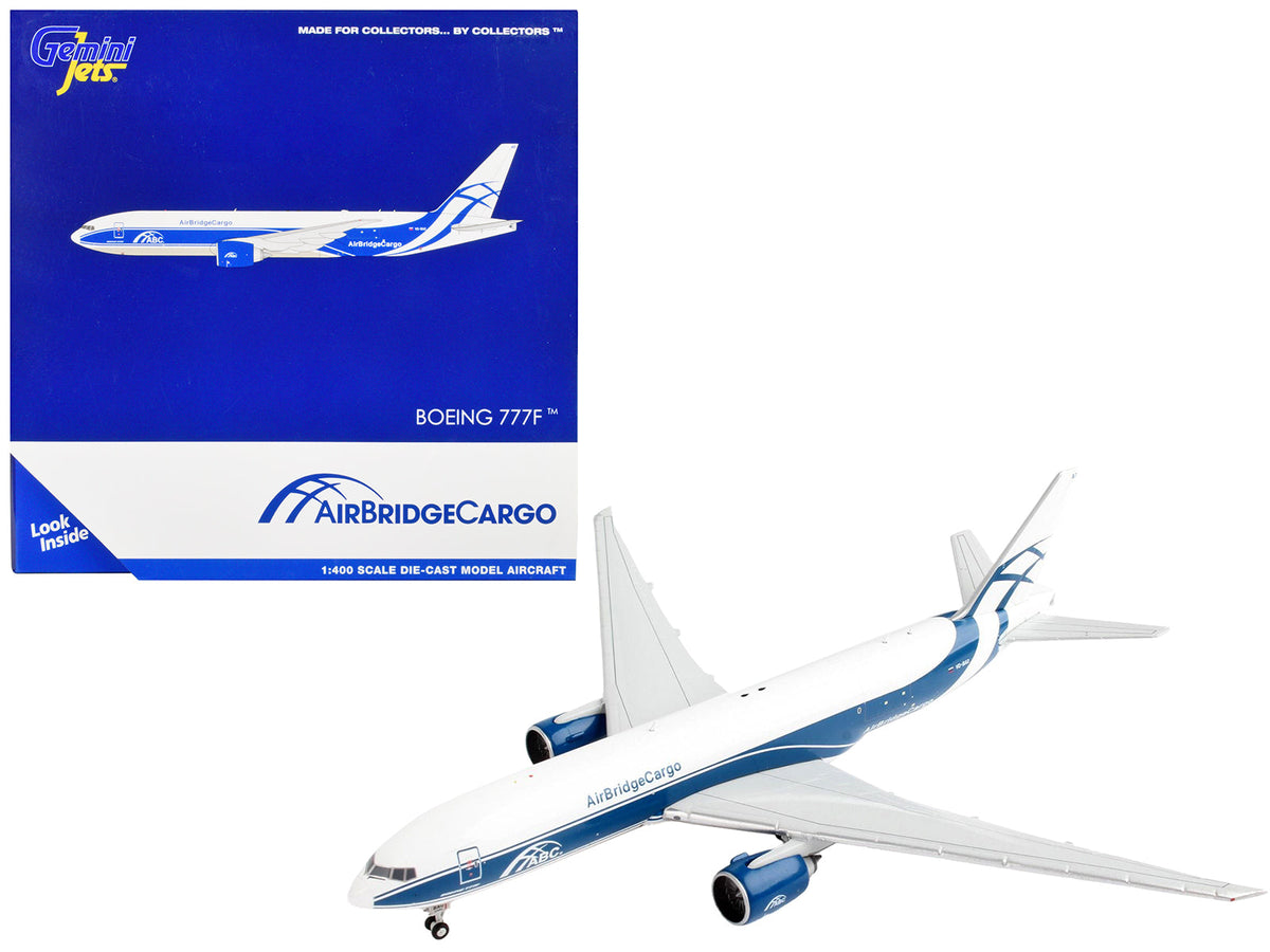 Boeing 777F Commercial Aircraft "AirBridgeCargo" White with Blue Stripes 1/400 Diecast Model Airplane by GeminiJets free shipping USA